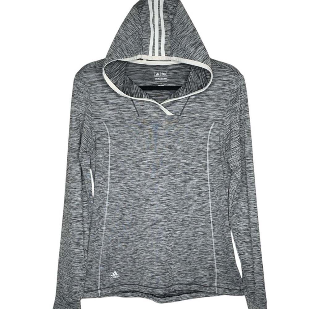 Adidas Climawarm Space Dye Hoodie S Gray White Piping Crossover Pullover Top